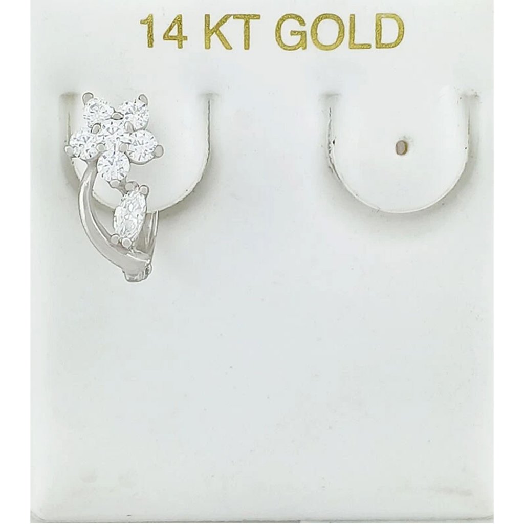 Created White Sapphire Single Flower Earring 14k White Gold